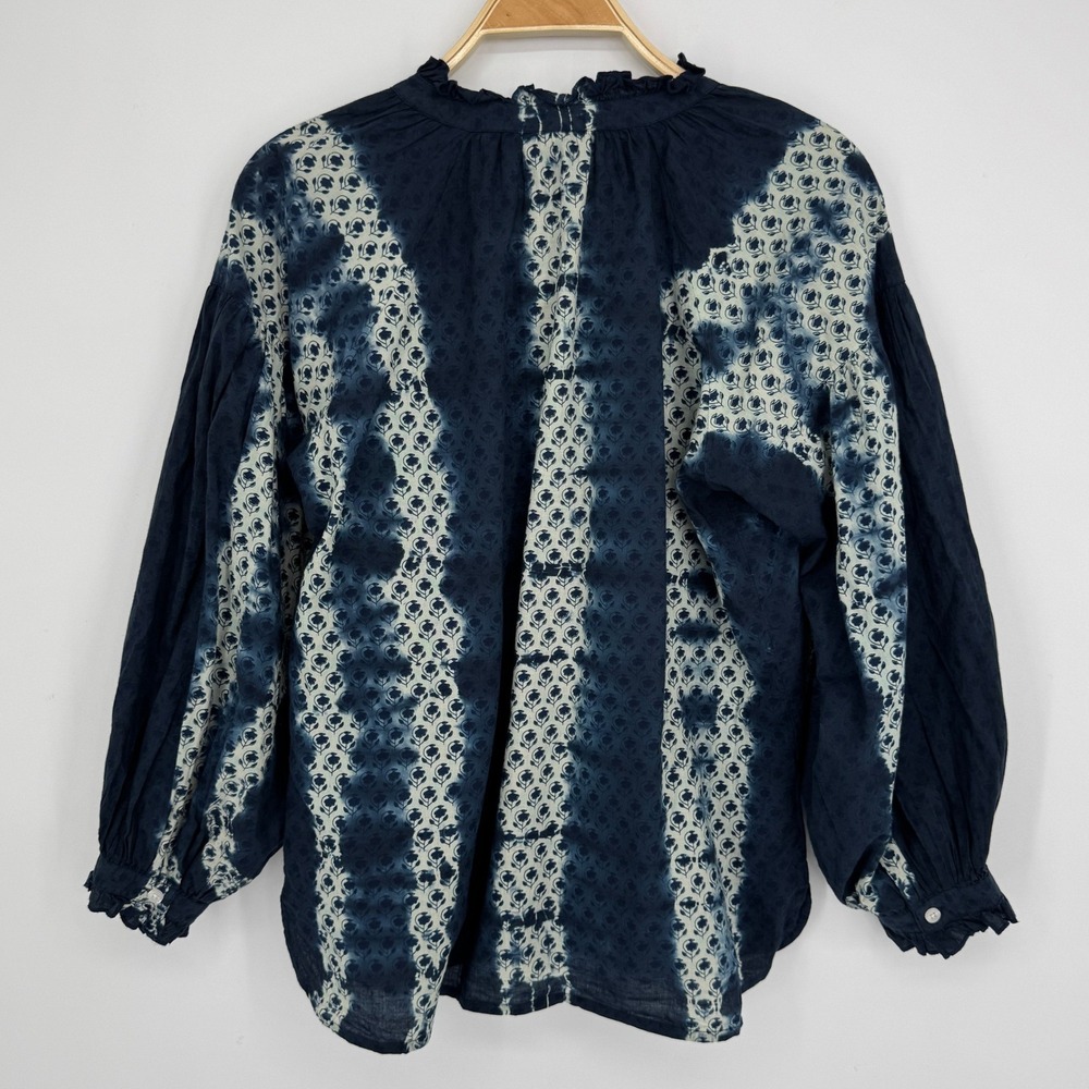 Madison Mathews Tie Dye Button Front Top Medium Navy Blue Boho Coastal Cotton - Picture 5 of 9
